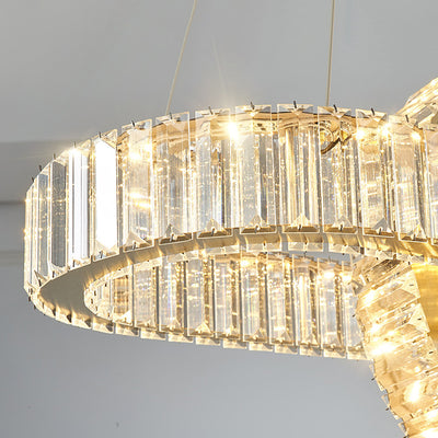 Moderno lujo de acero inoxidable cristal óvalo círculo LED candelabro para comedor y sala de estar 