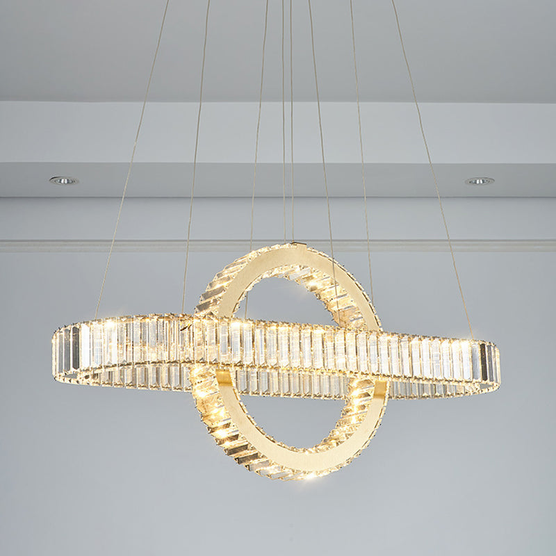 Moderno lujo de acero inoxidable cristal óvalo círculo LED candelabro para comedor y sala de estar 