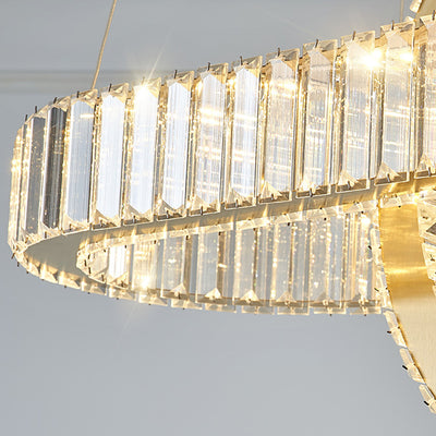 Moderno lujo de acero inoxidable cristal óvalo círculo LED candelabro para comedor y sala de estar 