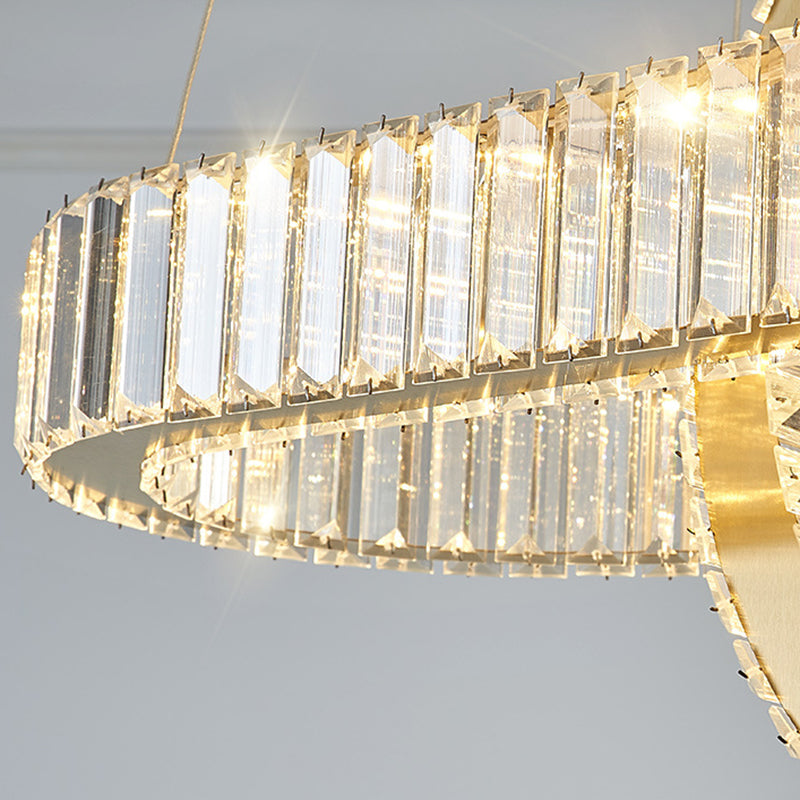Moderno lujo de acero inoxidable cristal óvalo círculo LED candelabro para comedor y sala de estar 