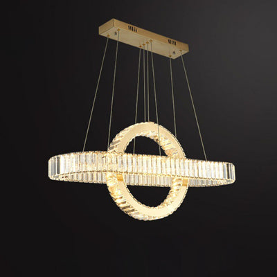 Moderno lujo de acero inoxidable cristal óvalo círculo LED candelabro para comedor y sala de estar 