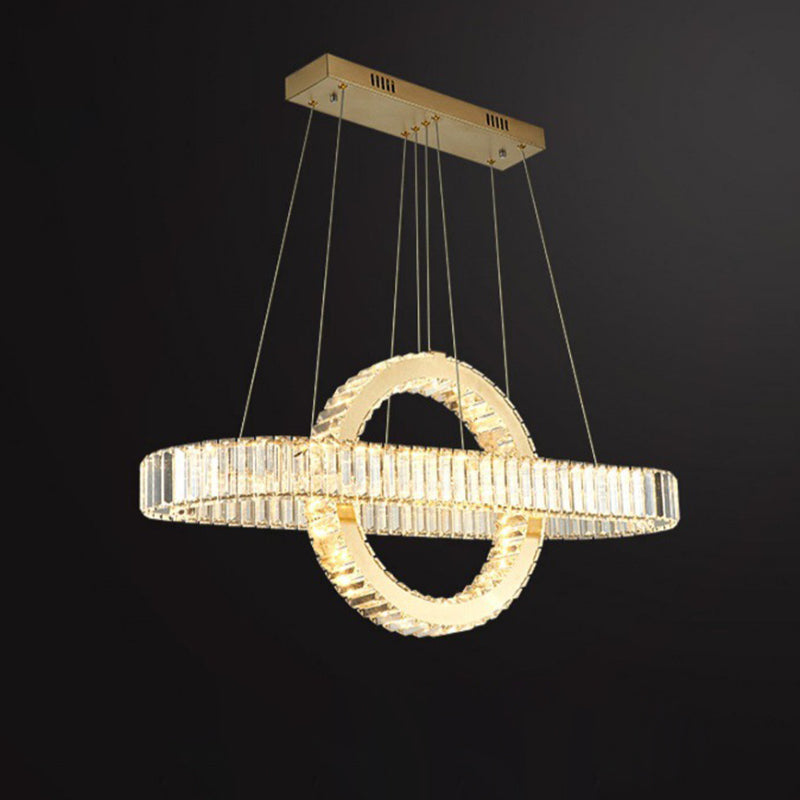 Moderno lujo de acero inoxidable cristal óvalo círculo LED candelabro para comedor y sala de estar 