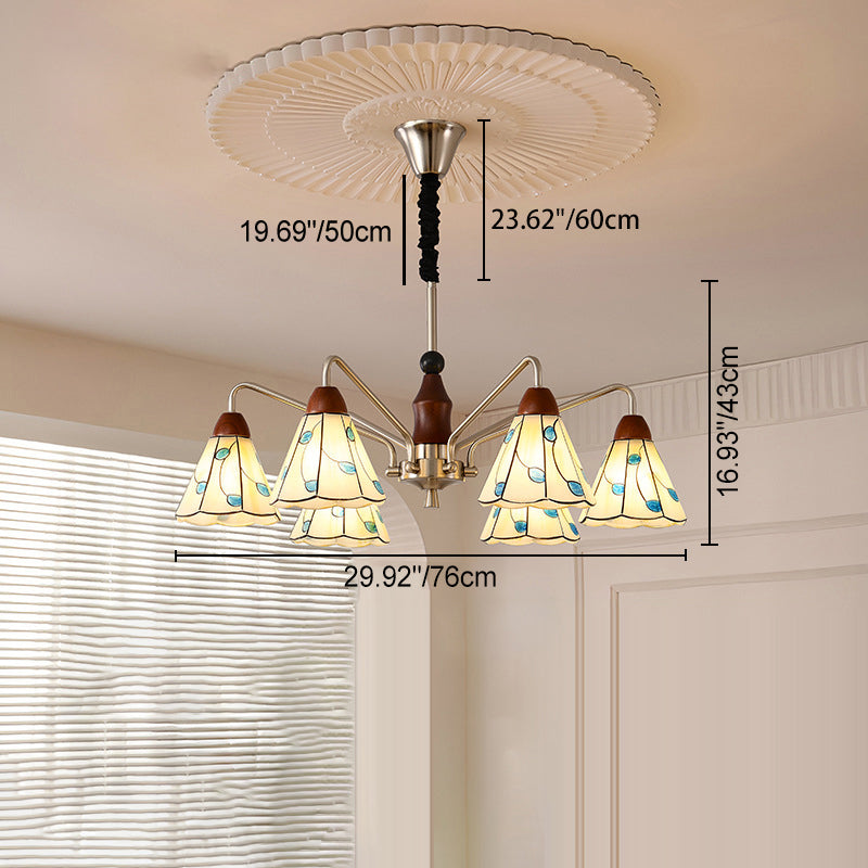 Zeitgenössischer Küsten-Eisen-Holz-Glas-Kronleuchter mit 6/8 Lichtern für Wohnzimmer und Schlafzimmer 