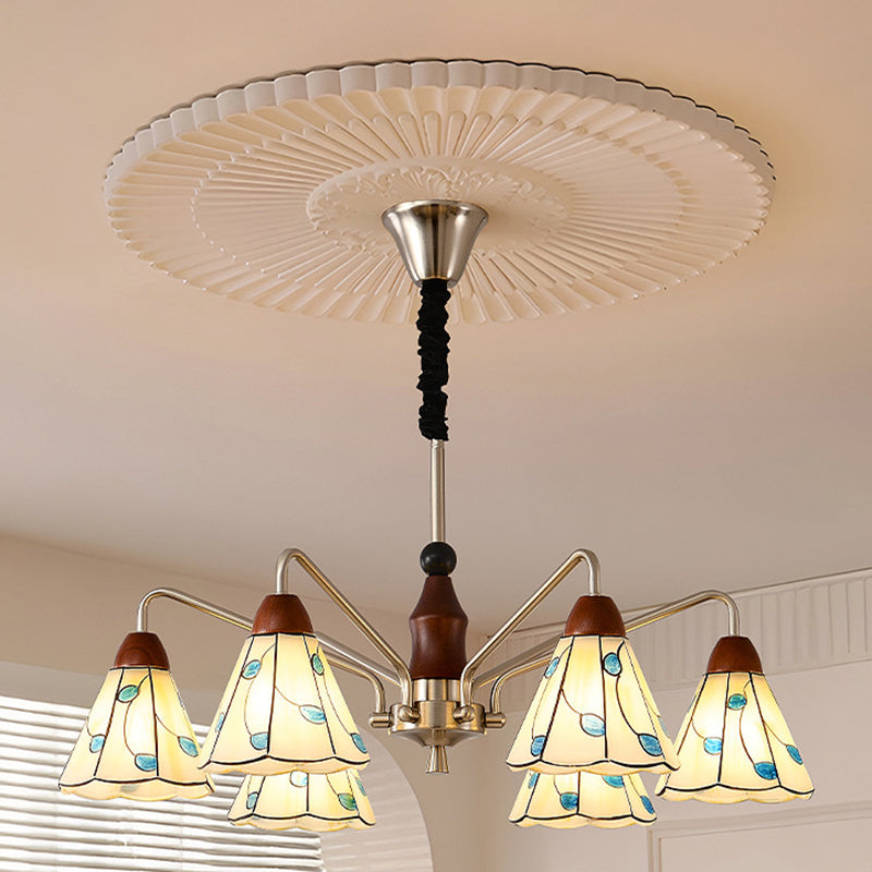 Zeitgenössischer Küsten-Eisen-Holz-Glas-Kronleuchter mit 6/8 Lichtern für Wohnzimmer und Schlafzimmer 