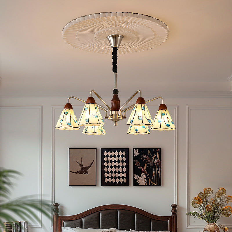 Zeitgenössischer Küsten-Eisen-Holz-Glas-Kronleuchter mit 6/8 Lichtern für Wohnzimmer und Schlafzimmer 