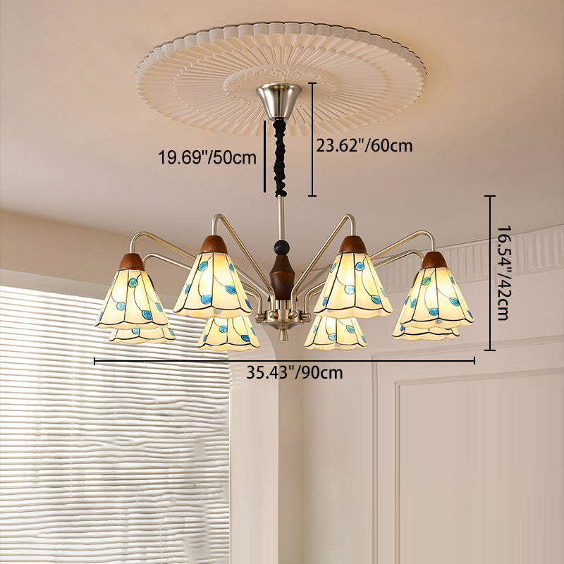 Zeitgenössischer Küsten-Eisen-Holz-Glas-Kronleuchter mit 6/8 Lichtern für Wohnzimmer und Schlafzimmer 