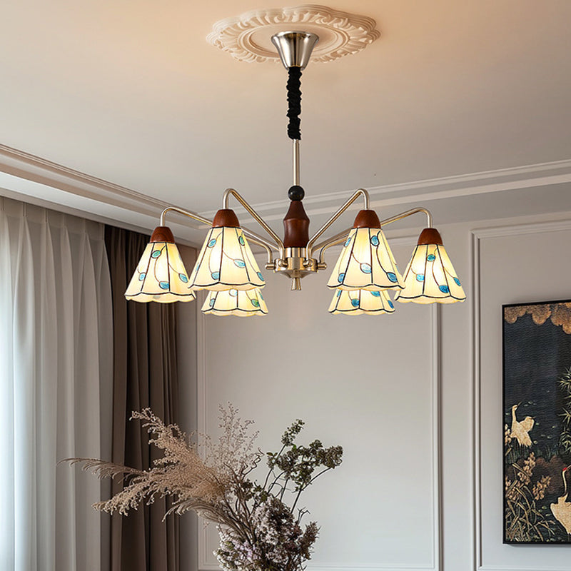Zeitgenössischer Küsten-Eisen-Holz-Glas-Kronleuchter mit 6/8 Lichtern für Wohnzimmer und Schlafzimmer 
