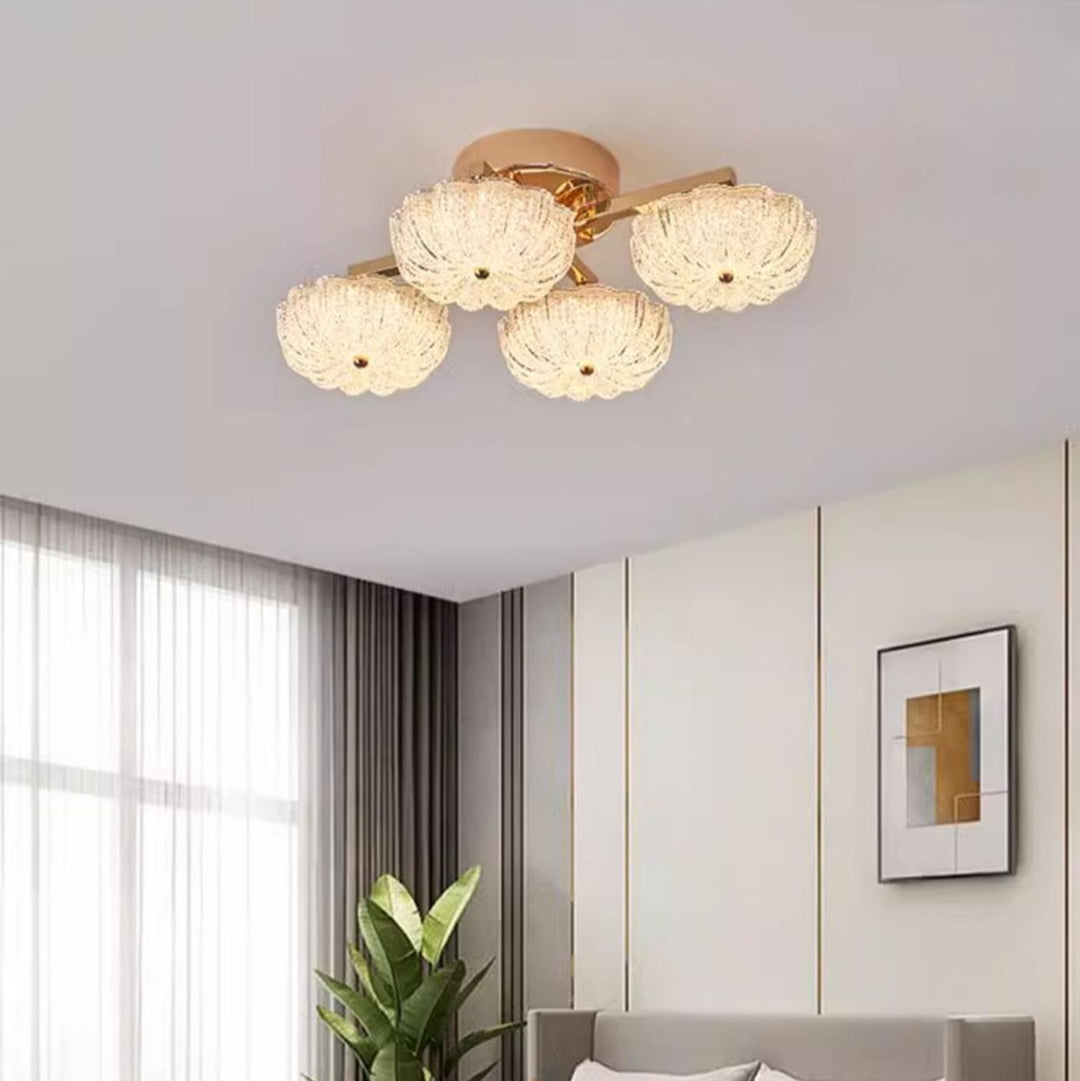 Lustre semi-encastré moderne en aluminium de luxe avec LED givrée florale en acrylique pour le salon et la chambre 