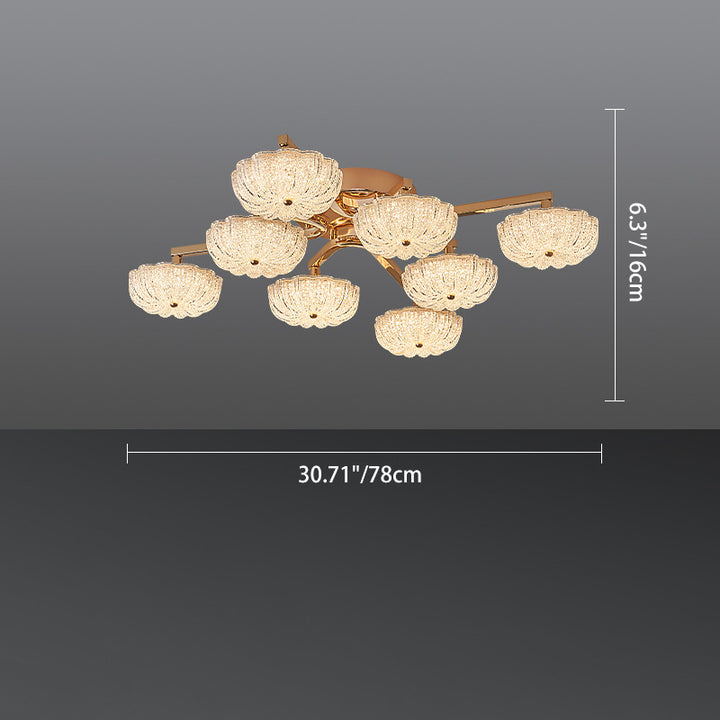Lustre semi-encastré moderne en aluminium de luxe avec LED givrée florale en acrylique pour le salon et la chambre 