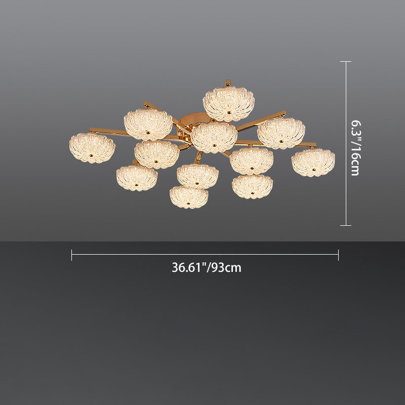Lustre semi-encastré moderne en aluminium de luxe avec LED givrée florale en acrylique pour le salon et la chambre 