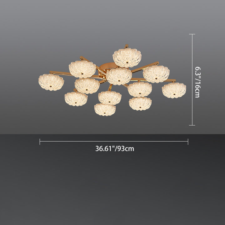 Lustre semi-encastré moderne en aluminium de luxe avec LED givrée florale en acrylique pour le salon et la chambre 