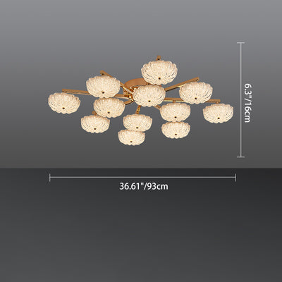 Modern Luxury Aluminum Acrylic Frosted Floral LED Semi-Flush Mount Ceiling Light For Living Room And Bedroom
