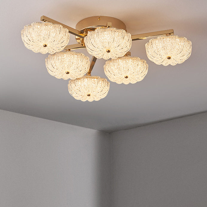 Lustre semi-encastré moderne en aluminium de luxe avec LED givrée florale en acrylique pour le salon et la chambre 