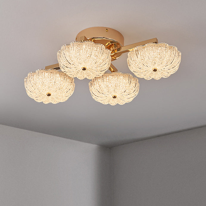 Lustre semi-encastré moderne en aluminium de luxe avec LED givrée florale en acrylique pour le salon et la chambre 