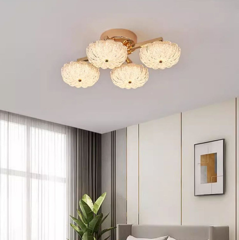 Modern Luxury Aluminum Acrylic Frosted Floral LED Semi-Flush Mount Ceiling Light For Living Room And Bedroom