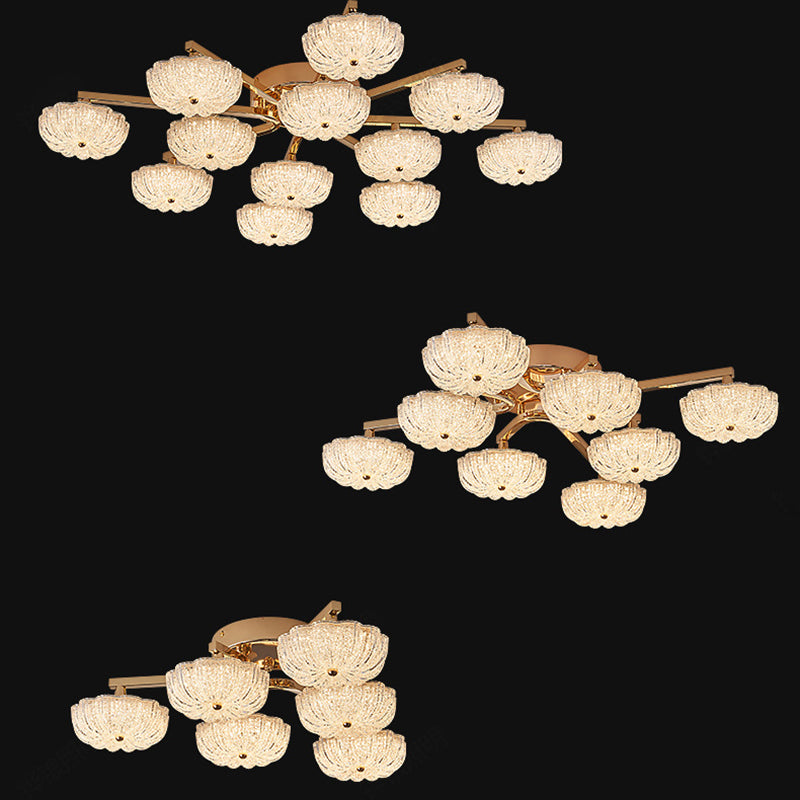 Lustre semi-encastré moderne en aluminium de luxe avec LED givrée florale en acrylique pour le salon et la chambre 