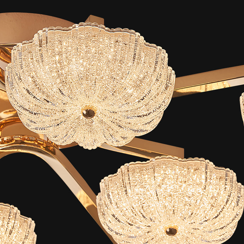Lustre semi-encastré moderne en aluminium de luxe avec LED givrée florale en acrylique pour le salon et la chambre 