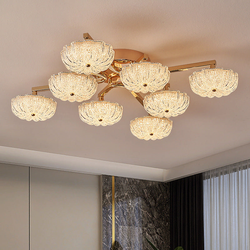 Lustre semi-encastré moderne en aluminium de luxe avec LED givrée florale en acrylique pour le salon et la chambre 