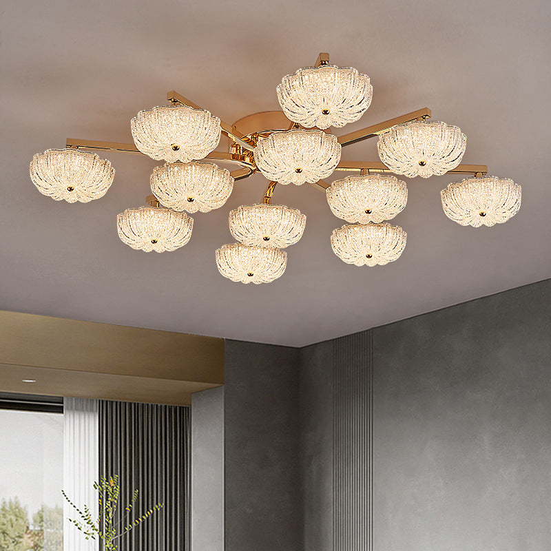 Lustre semi-encastré moderne en aluminium de luxe avec LED givrée florale en acrylique pour le salon et la chambre 