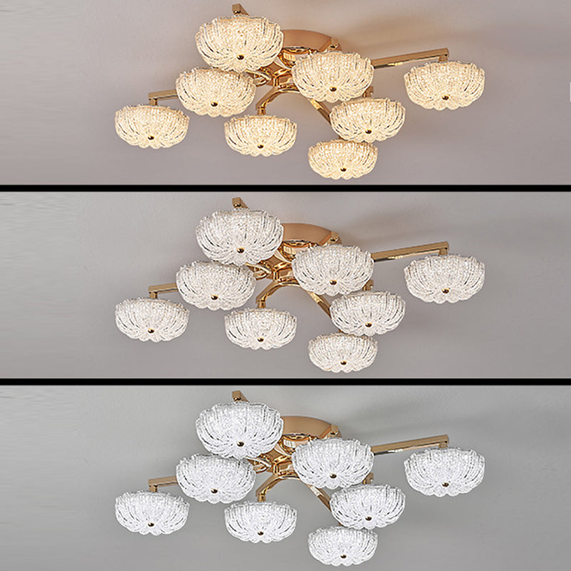 Lustre semi-encastré moderne en aluminium de luxe avec LED givrée florale en acrylique pour le salon et la chambre 