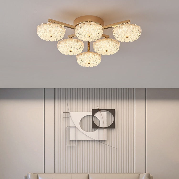 Lustre semi-encastré moderne en aluminium de luxe avec LED givrée florale en acrylique pour le salon et la chambre 