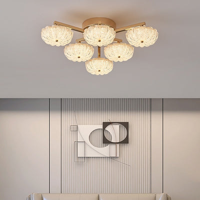 Modern Luxury Aluminum Acrylic Frosted Floral LED Semi-Flush Mount Ceiling Light For Living Room And Bedroom