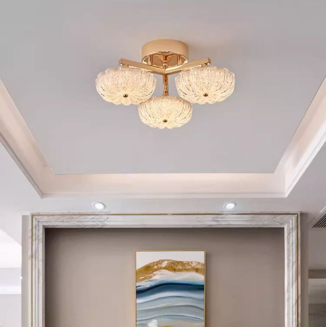 Lustre semi-encastré moderne en aluminium de luxe avec LED givrée florale en acrylique pour le salon et la chambre 