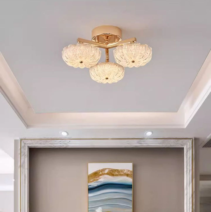 Lustre semi-encastré moderne en aluminium de luxe avec LED givrée florale en acrylique pour le salon et la chambre 