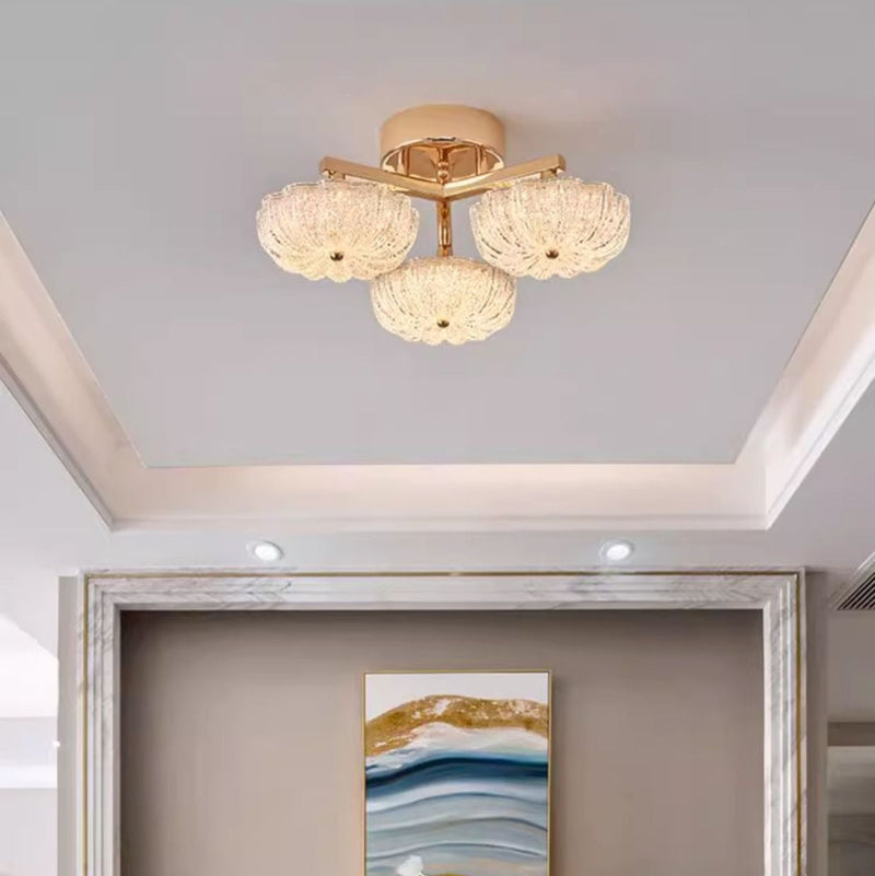 Modern Luxury Aluminum Acrylic Frosted Floral LED Semi-Flush Mount Ceiling Light For Living Room And Bedroom
