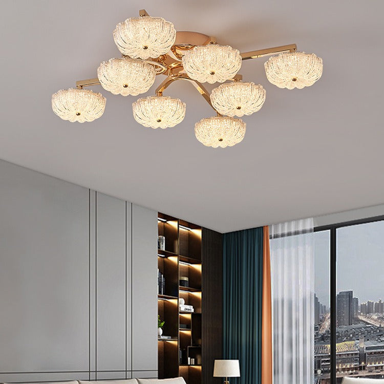 Lustre semi-encastré moderne en aluminium de luxe avec LED givrée florale en acrylique pour le salon et la chambre 