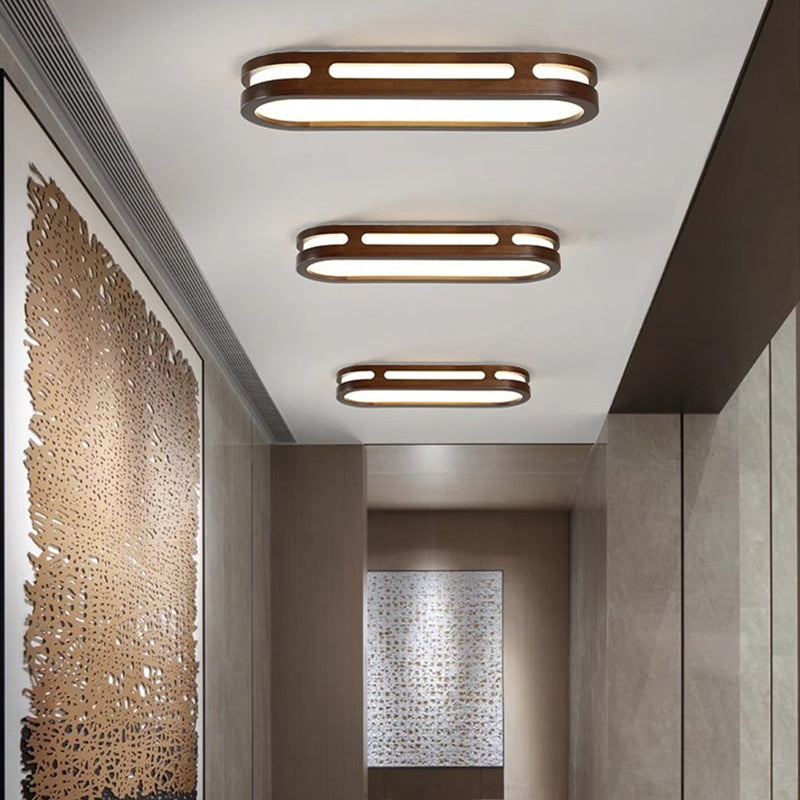 Plafonnier LED ovale long en métal traditionnel japonais, en caoutchouc et en acrylique pour couloir 