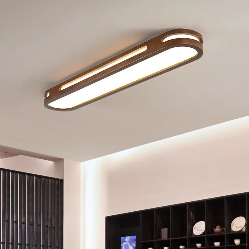 Plafonnier LED ovale long en métal traditionnel japonais, en caoutchouc et en acrylique pour couloir 