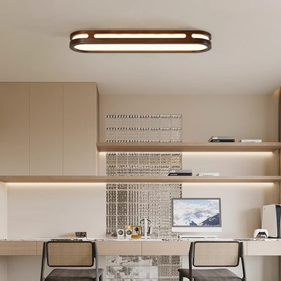 Plafonnier LED ovale long en métal traditionnel japonais, en caoutchouc et en acrylique pour couloir 