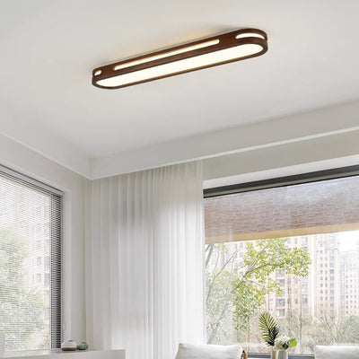 Plafonnier LED ovale long en métal traditionnel japonais, en caoutchouc et en acrylique pour couloir 