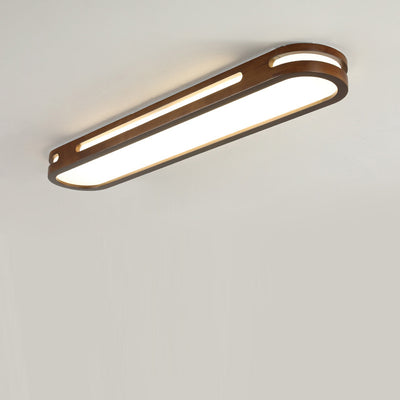 Plafonnier LED ovale long en métal traditionnel japonais, en caoutchouc et en acrylique pour couloir 