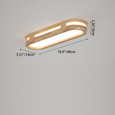 Plafonnier LED ovale long en métal traditionnel japonais, en caoutchouc et en acrylique pour couloir 