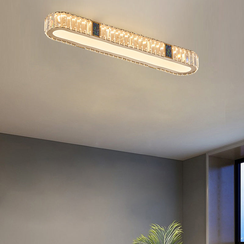 Lustre encastré à LED en acier inoxydable moderne avec bande ovale en cristal acrylique pour couloir et entrée 