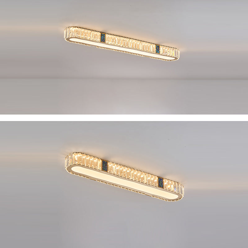 Lustre encastré à LED en acier inoxydable moderne avec bande ovale en cristal acrylique pour couloir et entrée 