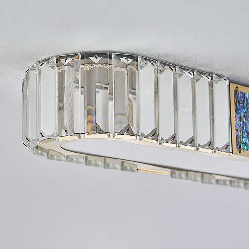 Lustre encastré à LED en acier inoxydable moderne avec bande ovale en cristal acrylique pour couloir et entrée 