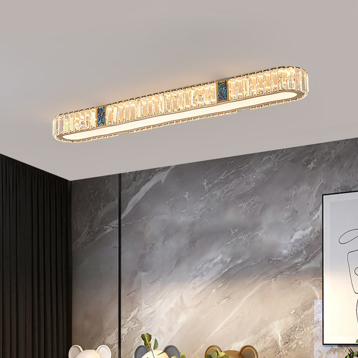 Lustre encastré à LED en acier inoxydable moderne avec bande ovale en cristal acrylique pour couloir et entrée 