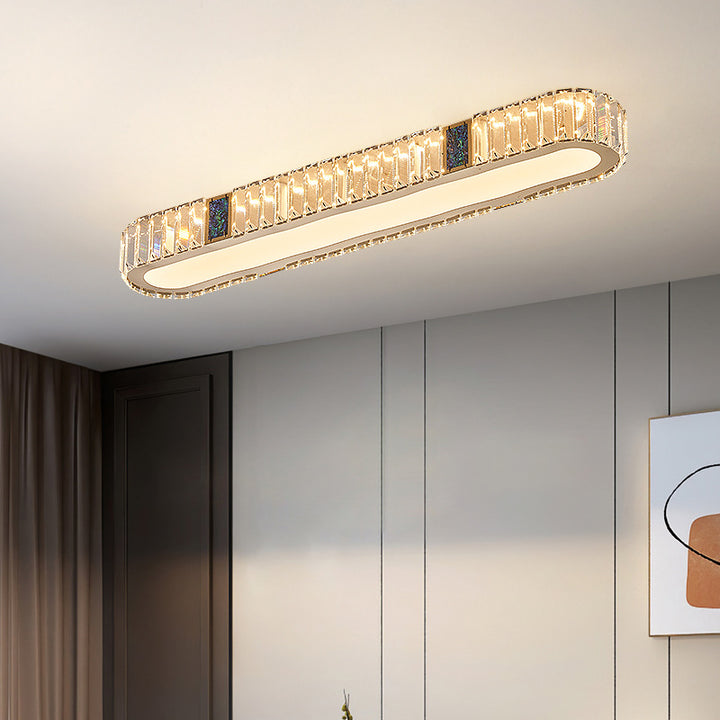 Lustre encastré à LED en acier inoxydable moderne avec bande ovale en cristal acrylique pour couloir et entrée 