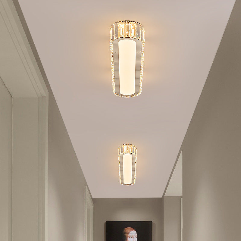 Lustre encastré à LED en acier inoxydable moderne avec bande ovale en cristal acrylique pour couloir et entrée 