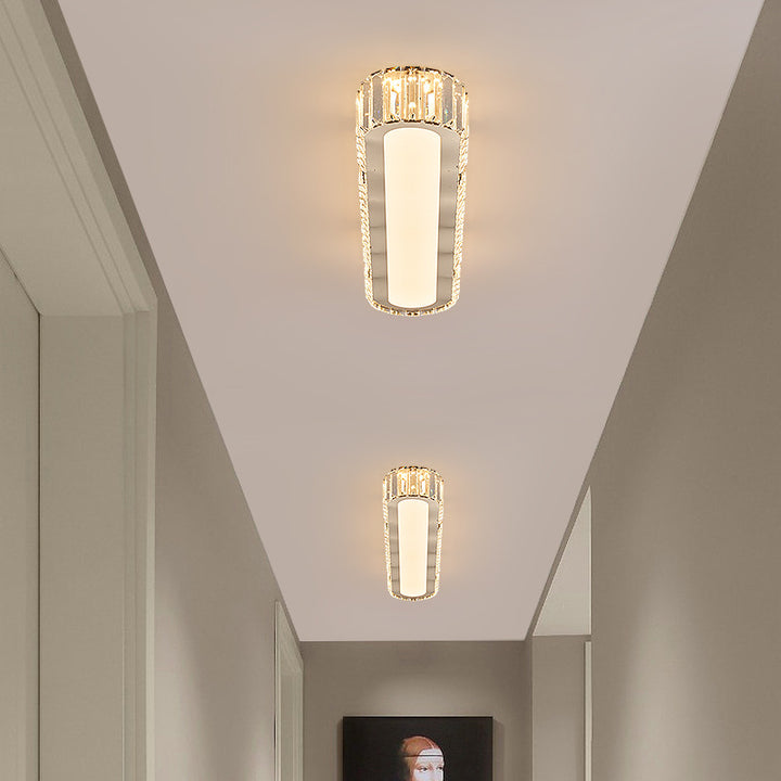 Lustre encastré à LED en acier inoxydable moderne avec bande ovale en cristal acrylique pour couloir et entrée 