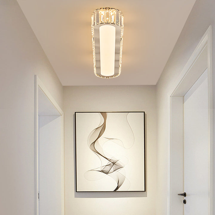 Lustre encastré à LED en acier inoxydable moderne avec bande ovale en cristal acrylique pour couloir et entrée 