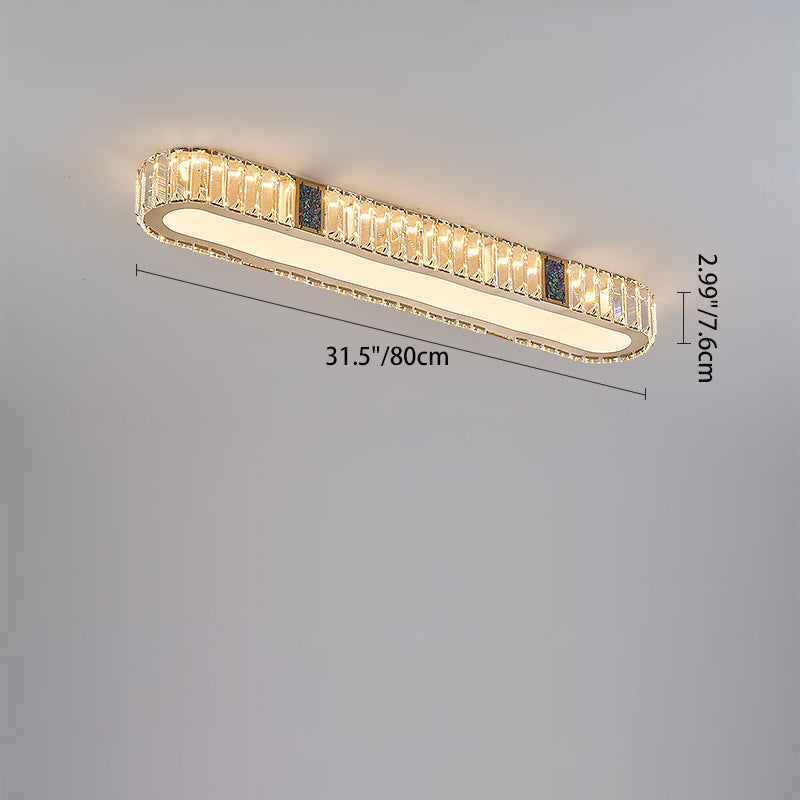 Lustre encastré à LED en acier inoxydable moderne avec bande ovale en cristal acrylique pour couloir et entrée 