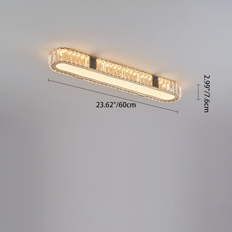 Lustre encastré à LED en acier inoxydable moderne avec bande ovale en cristal acrylique pour couloir et entrée 