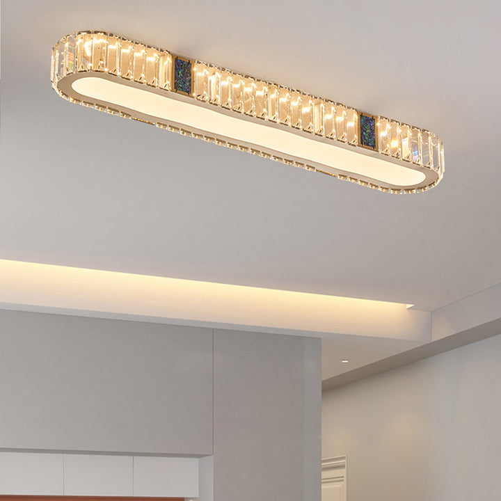 Lustre encastré à LED en acier inoxydable moderne avec bande ovale en cristal acrylique pour couloir et entrée 