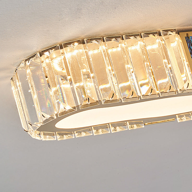 Lustre encastré à LED en acier inoxydable moderne avec bande ovale en cristal acrylique pour couloir et entrée 