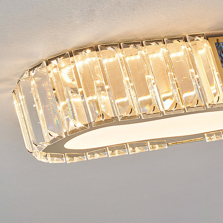 Lustre encastré à LED en acier inoxydable moderne avec bande ovale en cristal acrylique pour couloir et entrée 