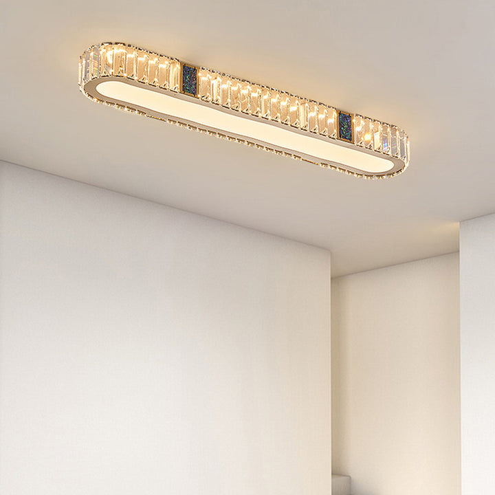 Lustre encastré à LED en acier inoxydable moderne avec bande ovale en cristal acrylique pour couloir et entrée 